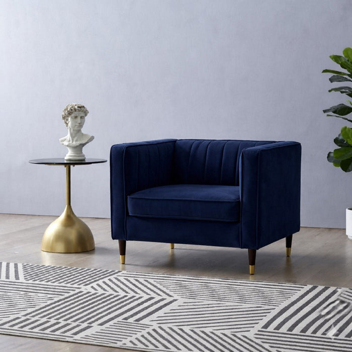 Thomas Velvet Fabric 1 Seater Sofa, Navy Blue Velvet