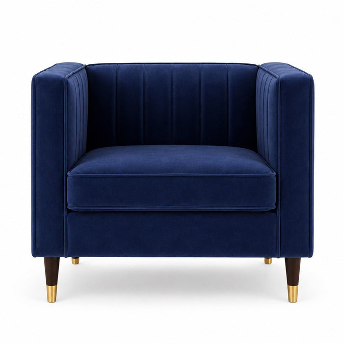 Thomas Velvet Fabric 1 Seater Sofa, Navy Blue Velvet