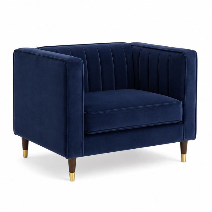 Thomas Velvet Fabric 1 Seater Sofa, Navy Blue Velvet