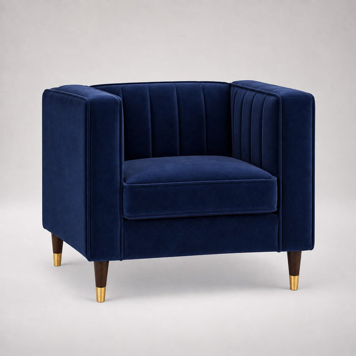 Thomas Velvet Fabric 1 Seater Sofa, Navy Blue Velvet