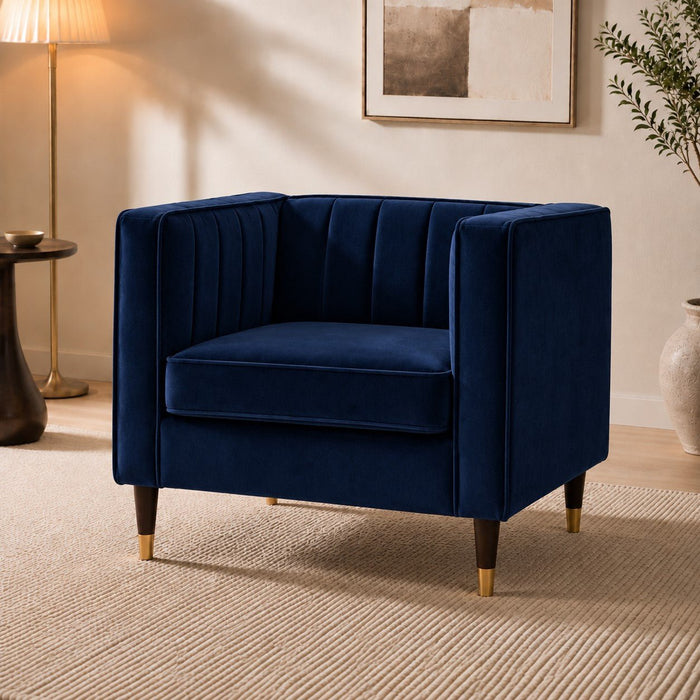 Thomas Velvet Fabric 1 Seater Sofa, Navy Blue Velvet