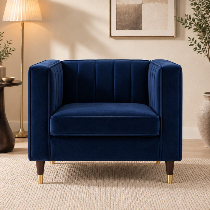 Thomas Velvet Fabric 1 Seater Sofa, Navy Blue Velvet