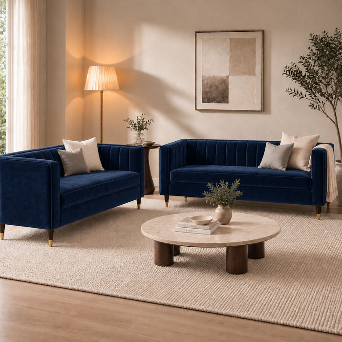 Thomas Velvet Fabric 2+3 Seater Sofa Set, Navy Velvet