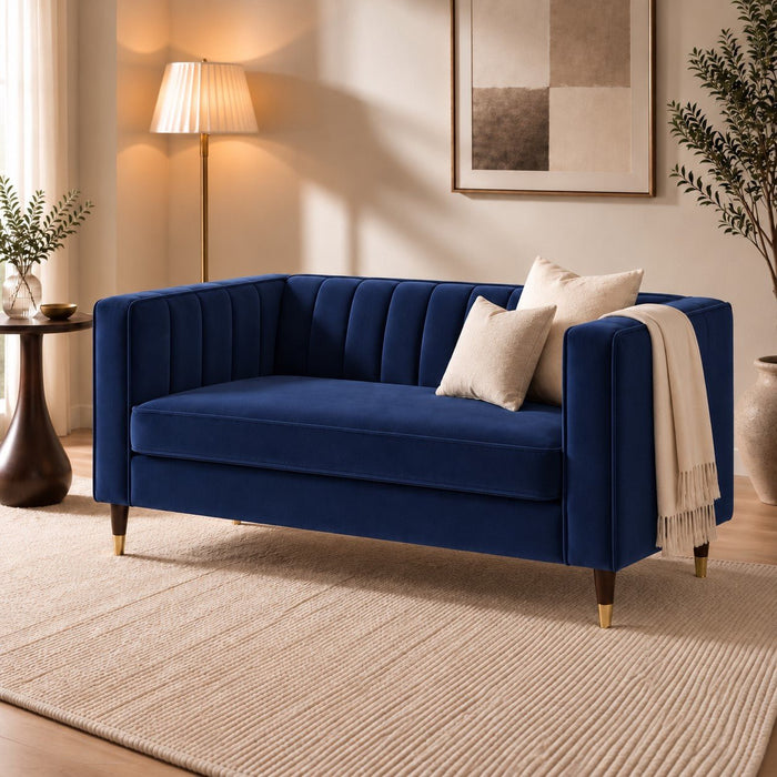 Thomas Velvet Fabric 2+3 Seater Sofa Set, Navy Velvet
