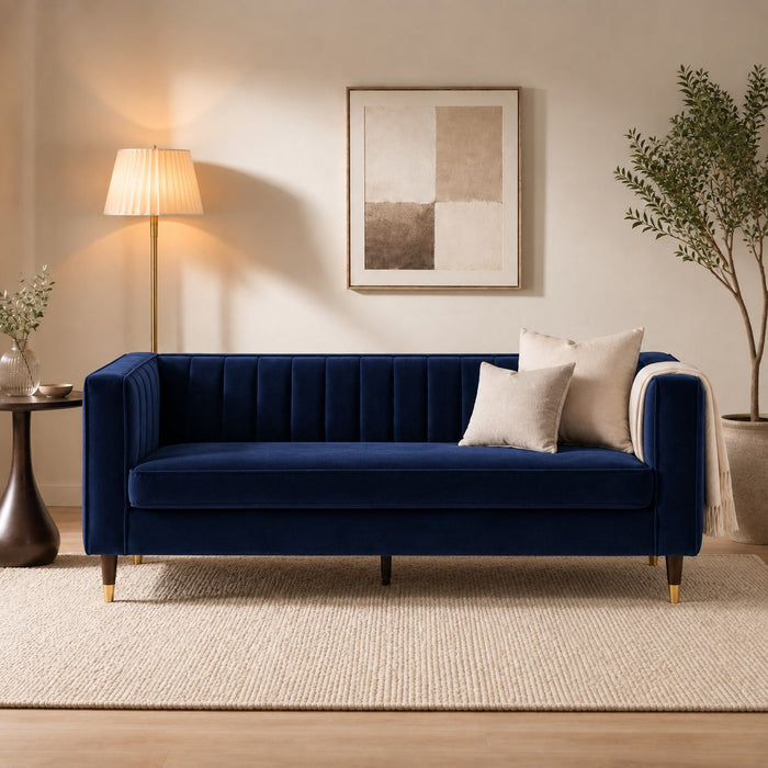 Thomas Velvet Fabric 2+3 Seater Sofa Set, Navy Velvet