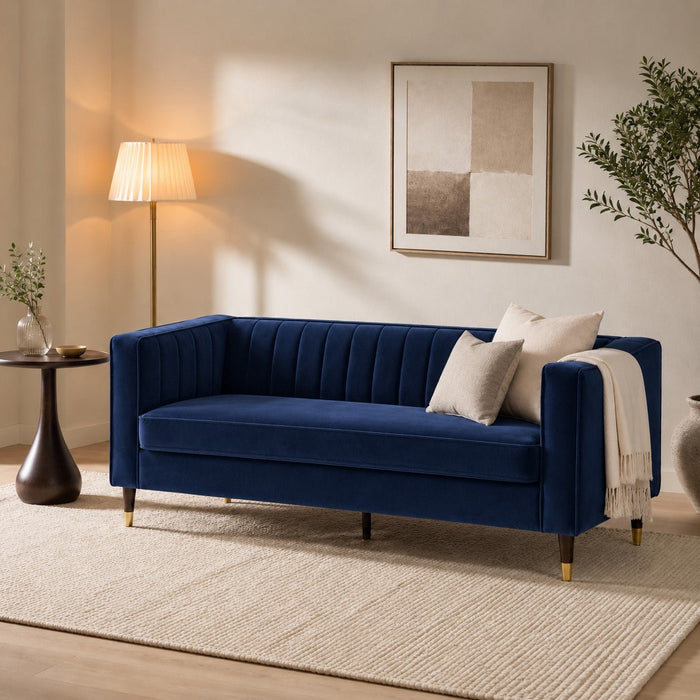 Thomas Velvet Fabric 3 Seater Sofa, Navy Blue Velvet