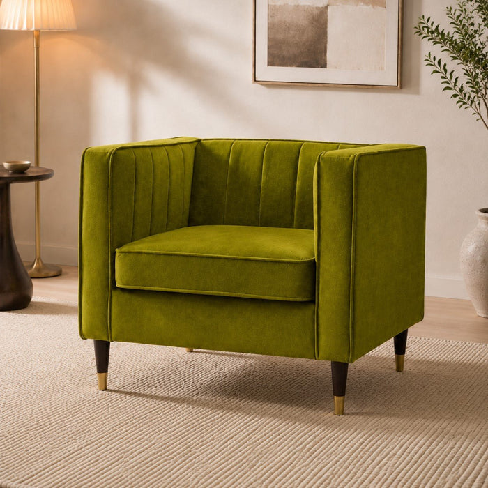Thomas Velvet Fabric 1 Seater Sofa, Olive Green Velvet