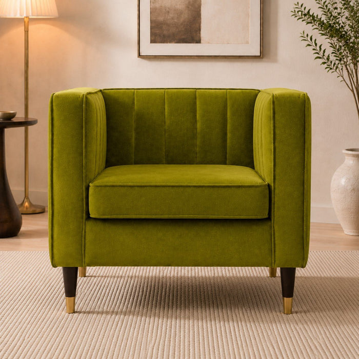 Thomas Velvet Fabric 1 Seater Sofa, Olive Green Velvet