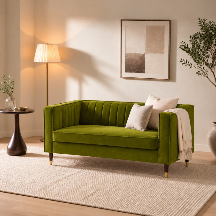 Thomas Velvet Fabric 2+3 Seater Sofa Set, Olive Green Velvet