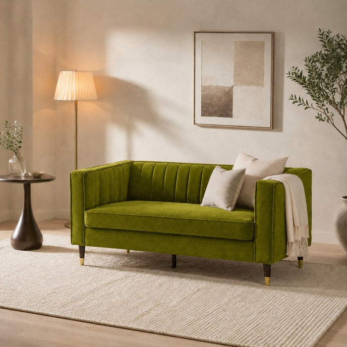 Thomas Velvet Fabric 2 Seater Sofa, Olive Green Velvet