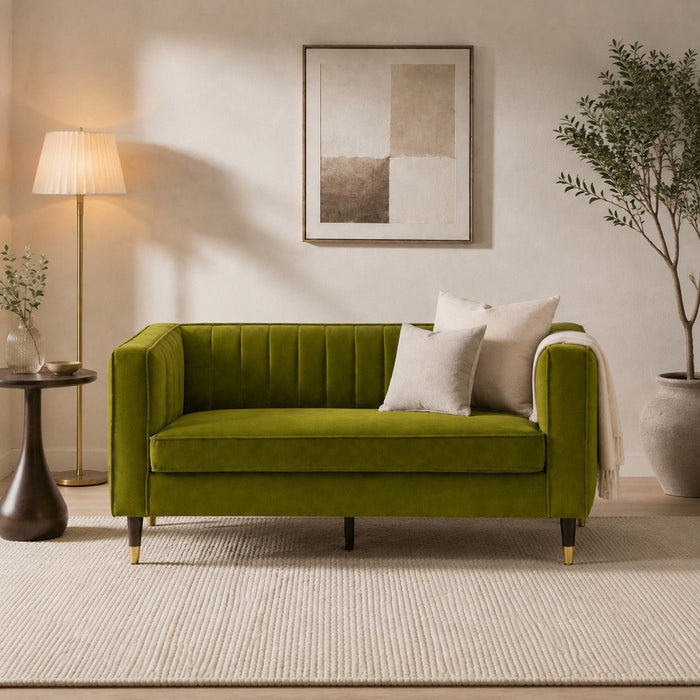 Thomas Velvet Fabric 2 Seater Sofa, Olive Green Velvet