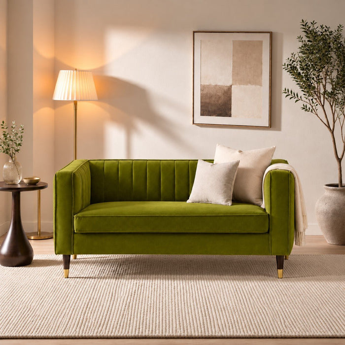 Thomas Velvet Fabric 2 Seater Sofa, Olive Green Velvet