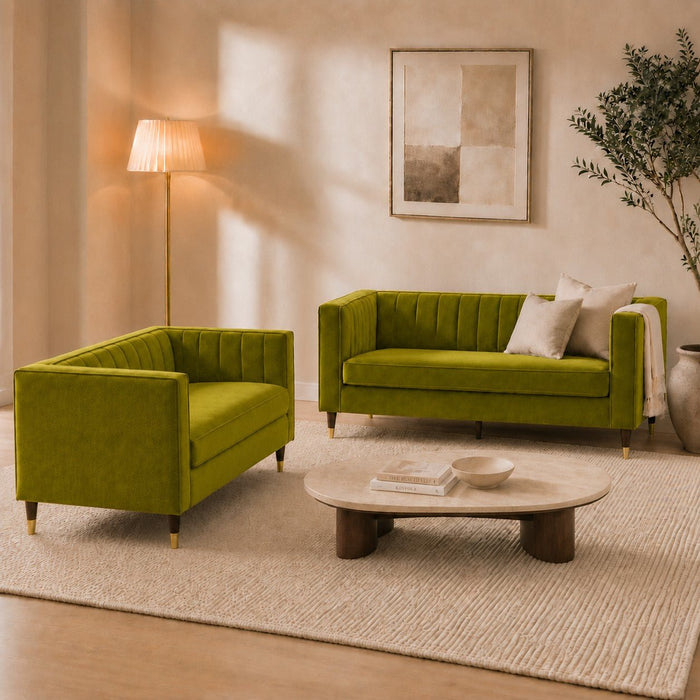 Thomas Velvet Fabric 2+3 Seater Sofa Set, Olive Green Velvet
