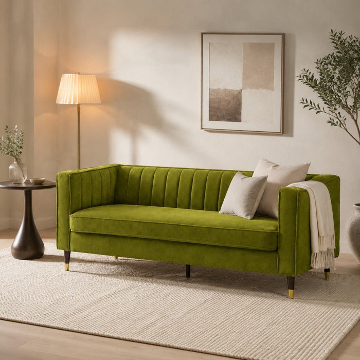 Thomas Velvet Fabric 3 Seater Sofa, Olive Green Velvet