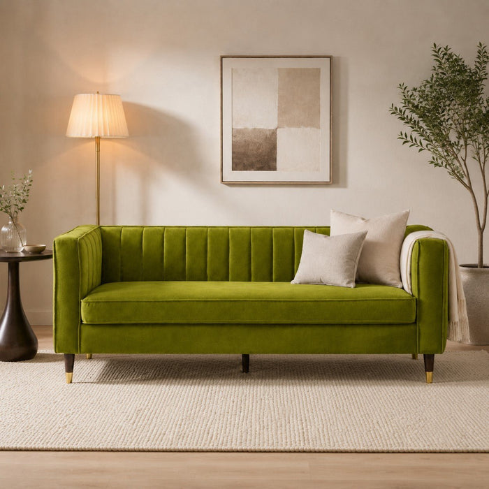 Thomas Velvet Fabric 3 Seater Sofa, Olive Green Velvet