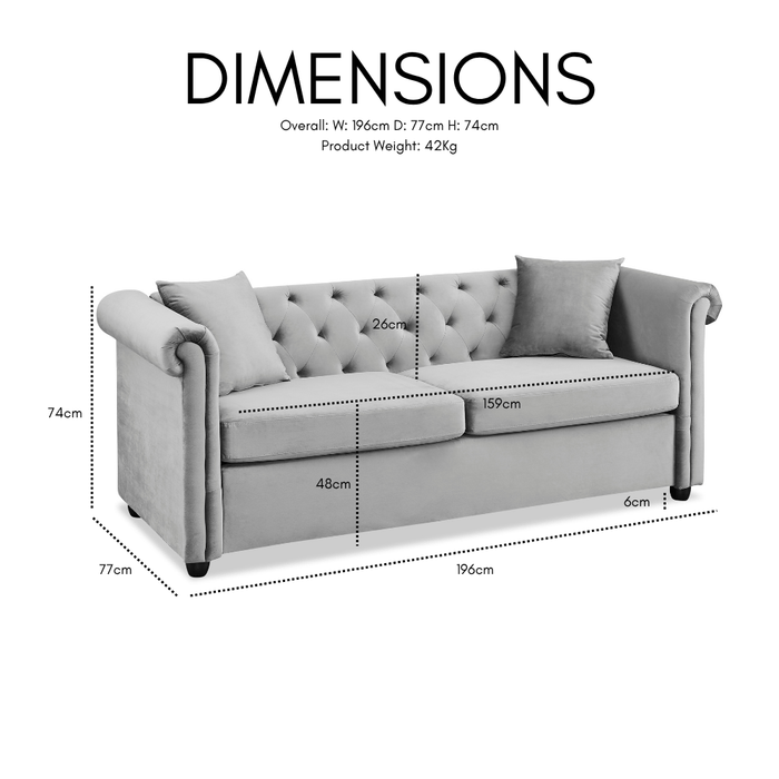 Ascot Chesterfield 3 Seater Sofa, Blue Velvet