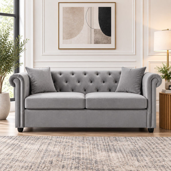 Ascot Chesterfield Fabric 3 Seater Sofa, Grey Velvet
