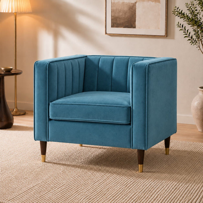 Thomas Velvet Fabric 1 Seater Sofa, Blue Velvet