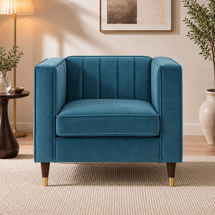 Thomas Velvet Fabric 1 Seater Sofa, Blue Velvet