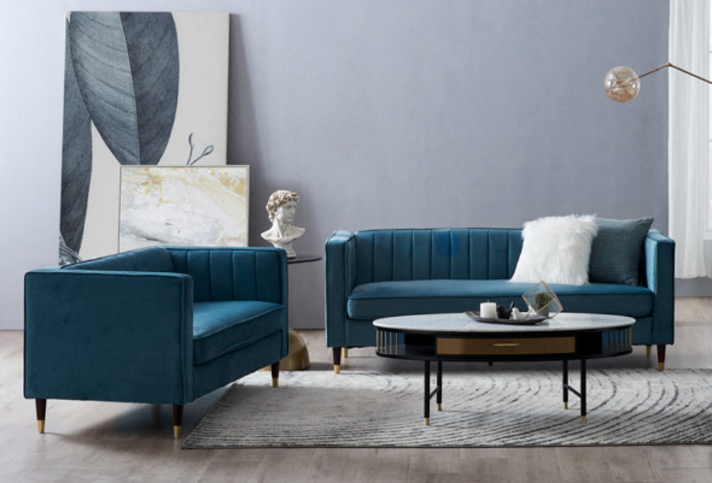 Thomas Velvet Fabric 2 Seater Sofa, Blue Velvet