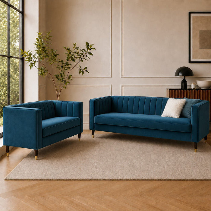 Thomas Velvet Fabric 2+3 Seater Sofa Set, Blue Velvet