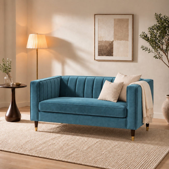 Thomas Velvet Fabric 2 Seater Sofa, Blue Velvet