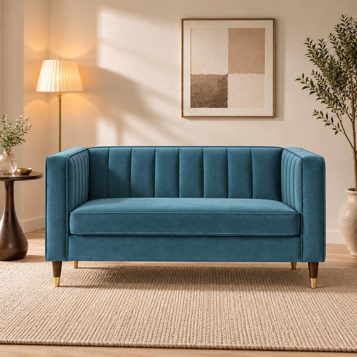 Thomas Velvet Fabric 2 Seater Sofa, Blue Velvet