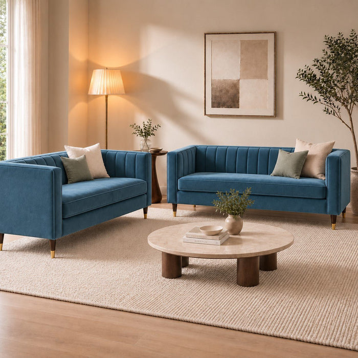 Thomas Velvet Fabric 2+3 Seater Sofa Set, Blue Velvet