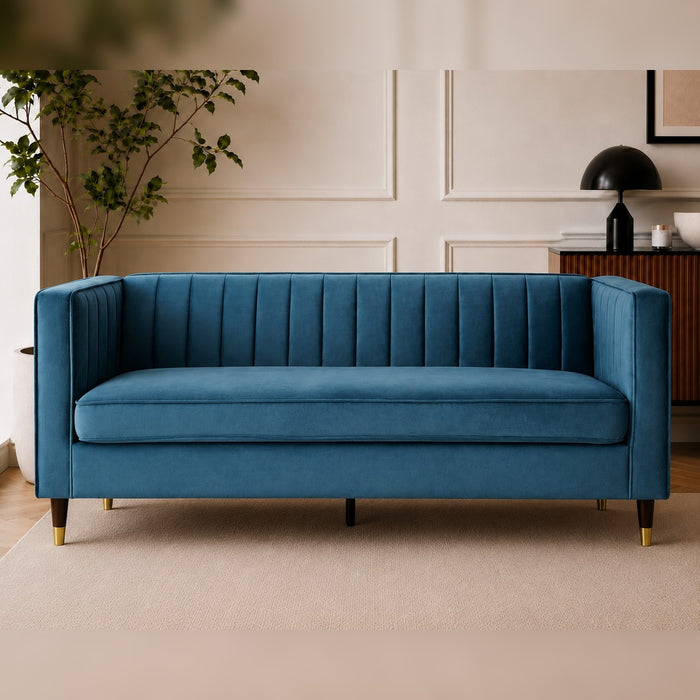 Thomas Velvet Fabric 3 Seater Sofa, Blue Velvet