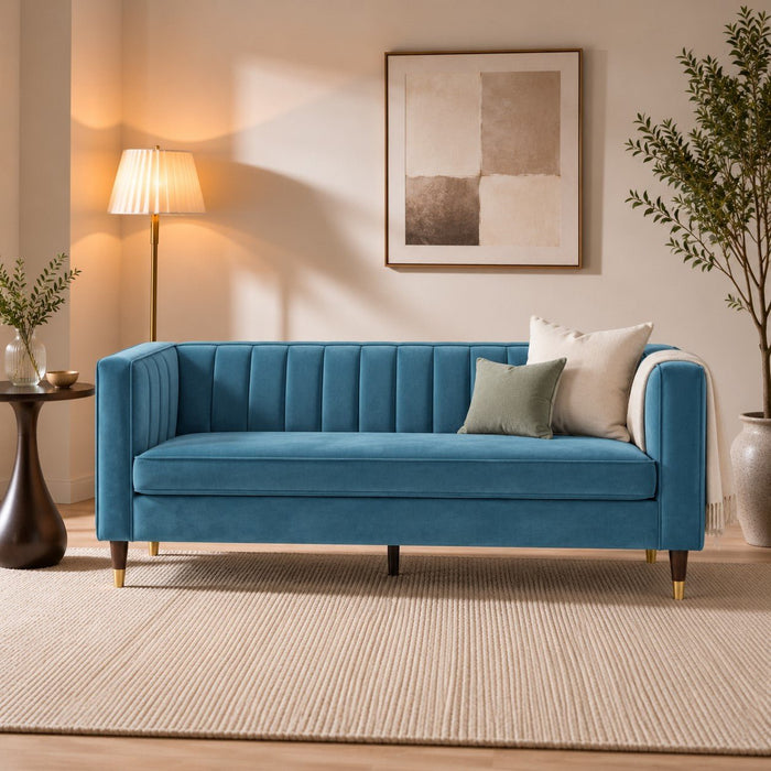 Thomas Velvet Fabric 3 Seater Sofa, Blue Velvet