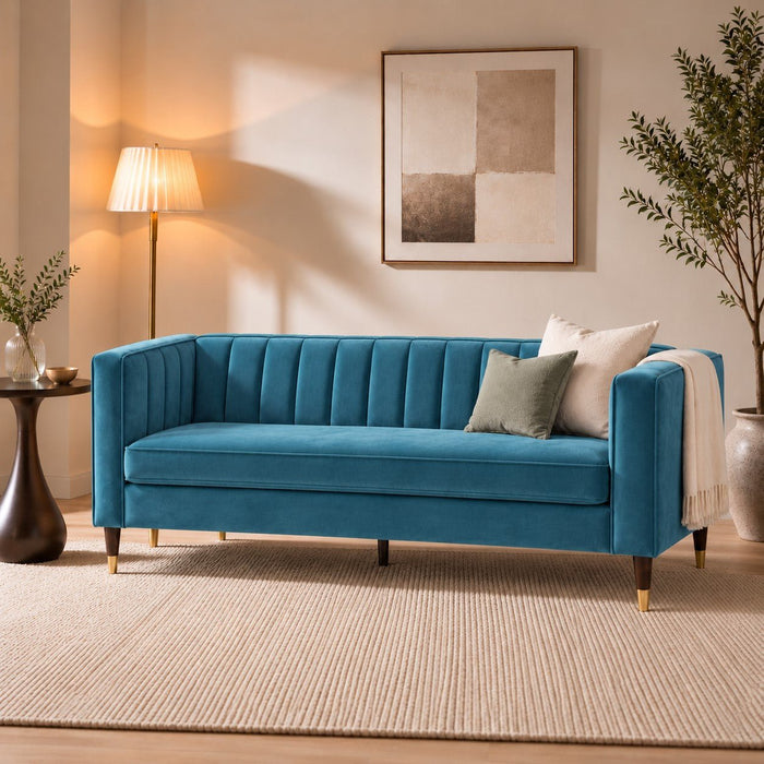 Thomas Velvet Fabric 3 Seater Sofa, Blue Velvet