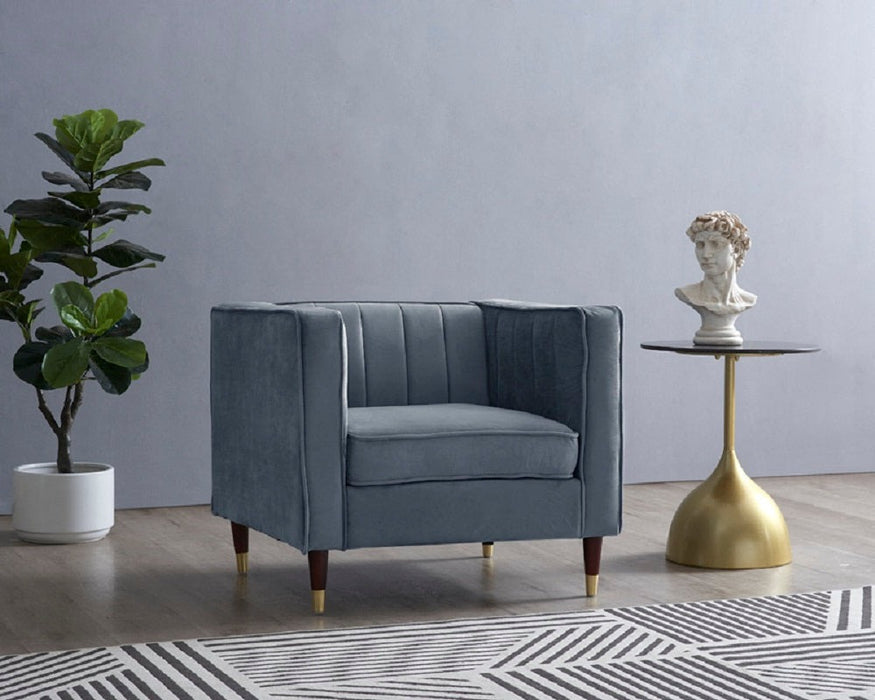 Thomas Velvet Fabric 1 Seater Sofa, Grey