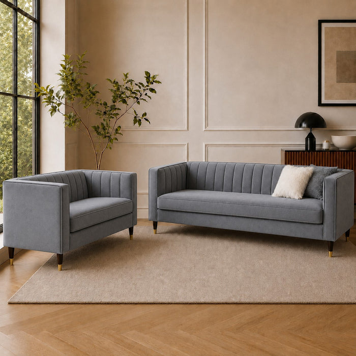 Thomas Velvet Fabric 2+3 Seater Sofa Set, Grey Velvet