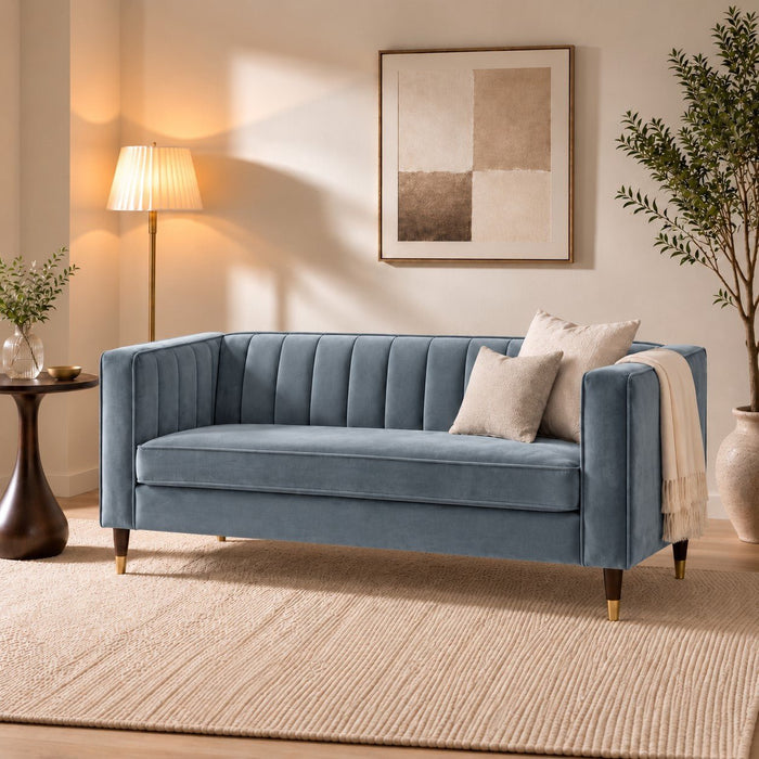 Thomas Velvet Fabric 2 Seater Sofa, Grey Velvet