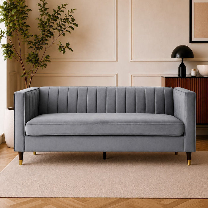 Thomas Velvet Fabric 3 Seater Sofa, Grey Velvet