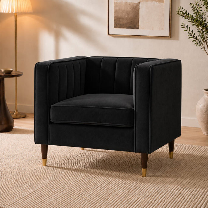 Thomas Velvet Fabric 1 Seater Sofa, Black Velvet