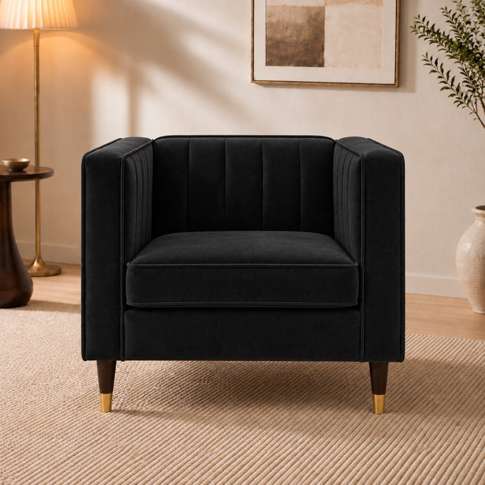 Thomas Velvet Fabric 1 Seater Sofa, Black Velvet