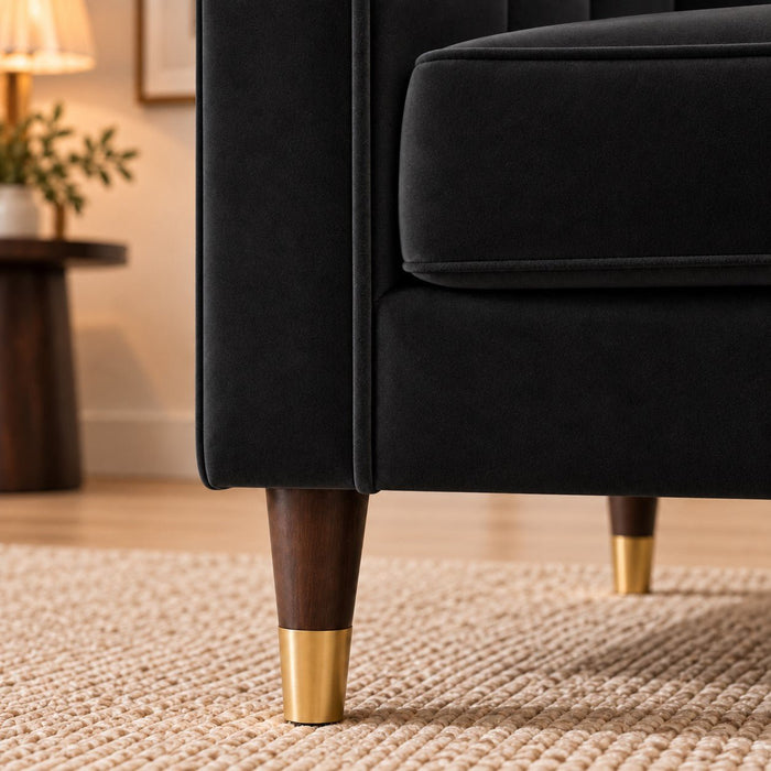 Thomas Velvet Fabric 2+3 Seater Sofa Set, Black Velvet