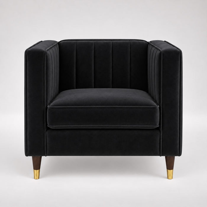 Thomas Velvet Fabric 1 Seater Sofa, Black Velvet