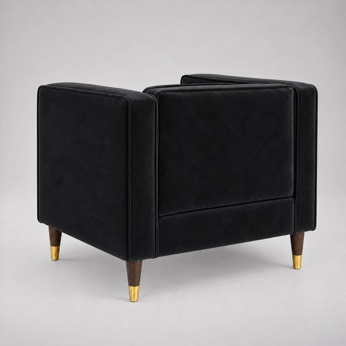 Thomas Velvet Fabric 1 Seater Sofa, Black Velvet