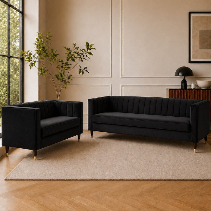 Thomas Velvet Fabric 2+3 Seater Sofa Set, Black Velvet