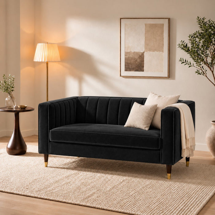 Thomas Velvet Fabric 2 Seater Sofa, Black Velvet