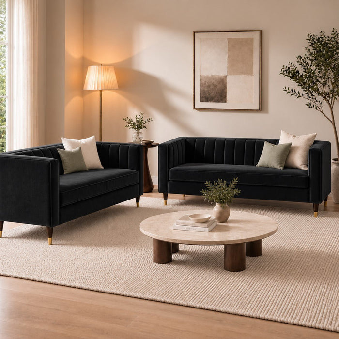 Thomas Velvet Fabric 2+3 Seater Sofa Set, Black Velvet