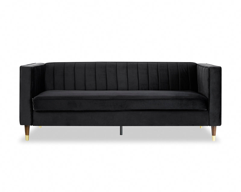 Thomas Velvet Fabric 3 Seater Sofa, Black Velvet