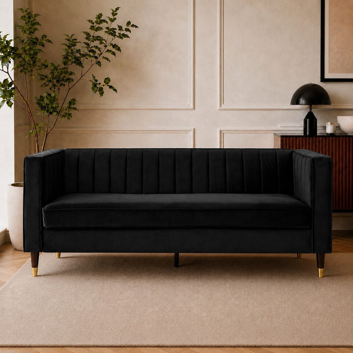 Thomas Velvet Fabric 3 Seater Sofa, Black Velvet