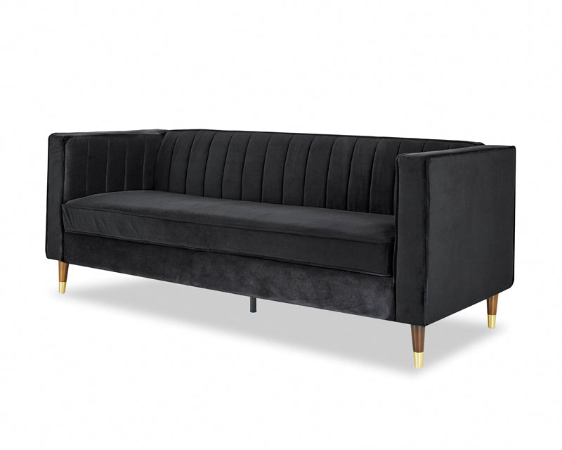 Thomas Velvet Fabric 3 Seater Sofa, Black Velvet