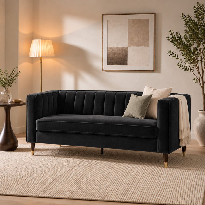 Thomas Velvet Fabric 3 Seater Sofa, Black Velvet