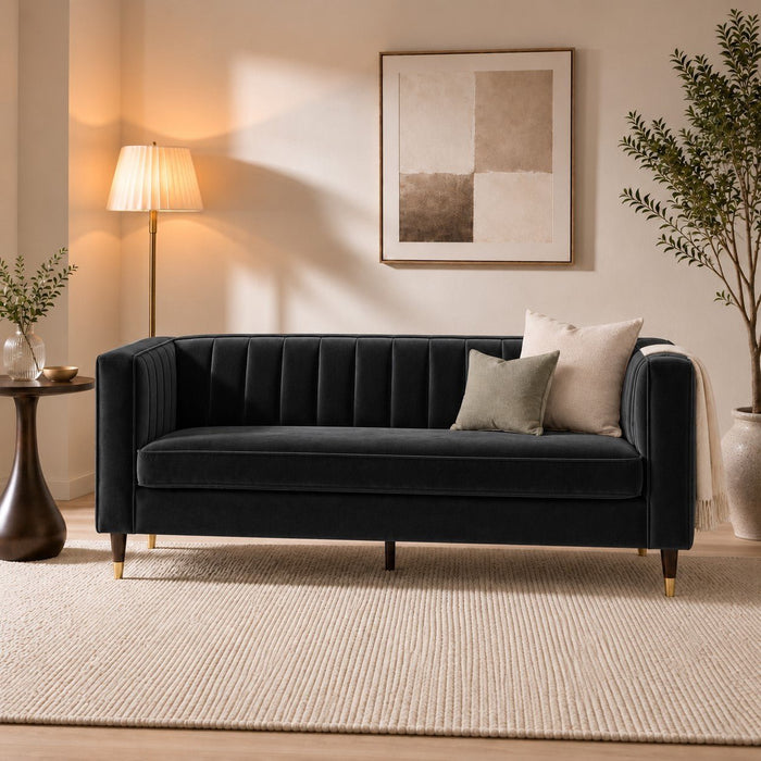 Thomas Velvet Fabric 2+3 Seater Sofa Set, Black Velvet