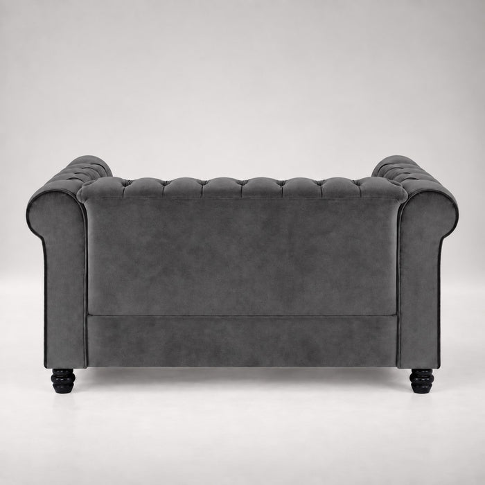 Chesterfield Velvet Fabric 2 Seater Sofa, Grey Velvet