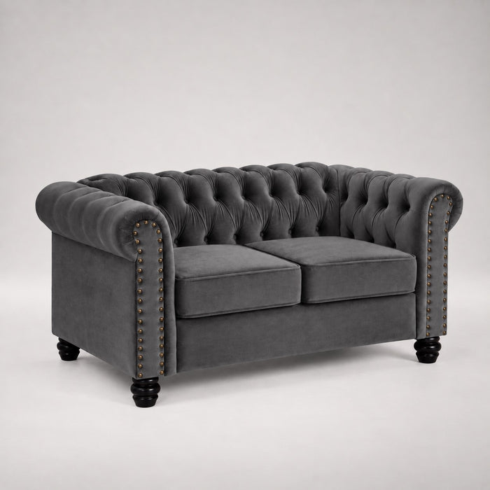 Chesterfield Velvet Fabric 2+3 Seater Sofa Set, Grey